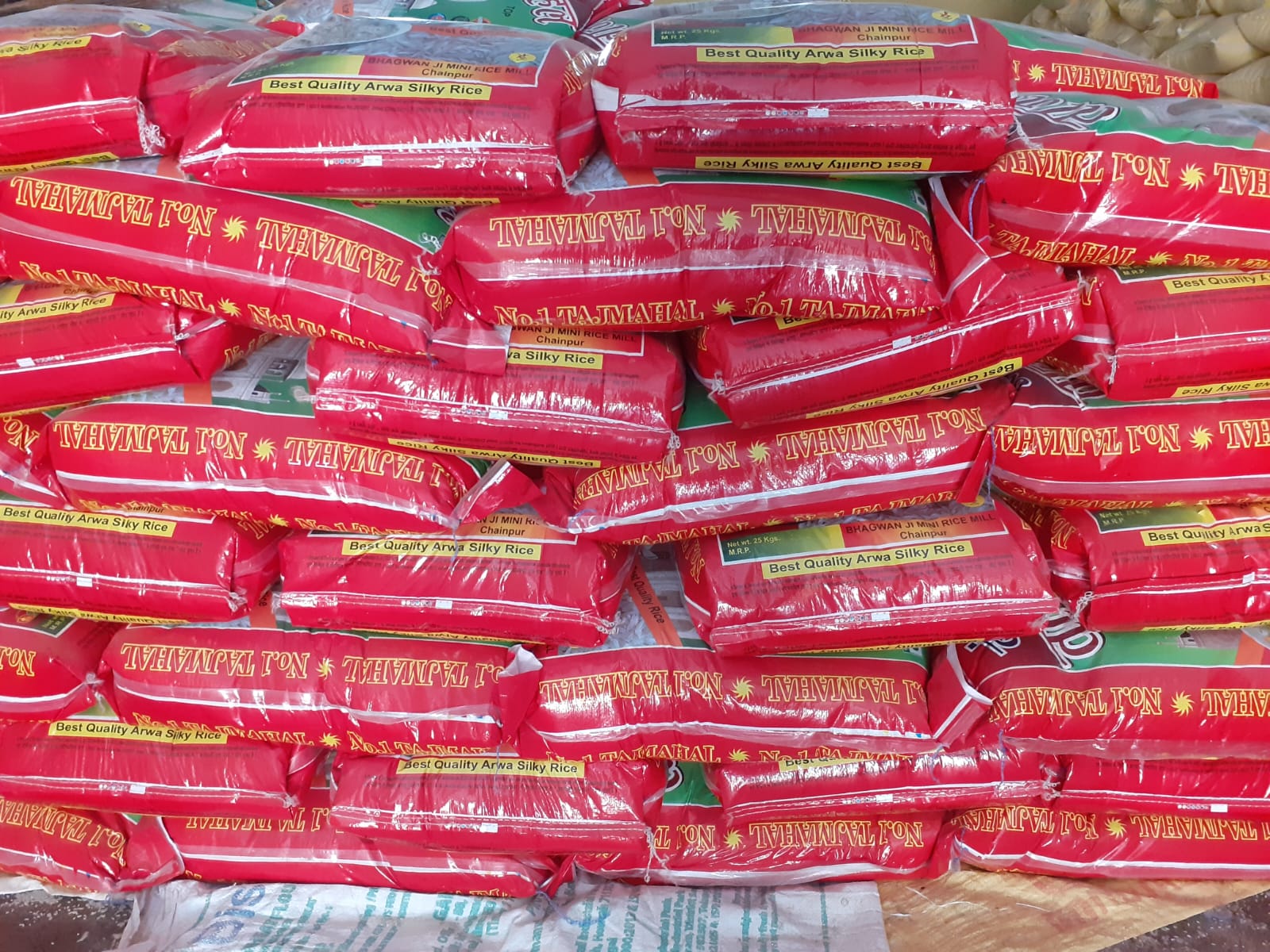 Packed rice bags ready for dispatch