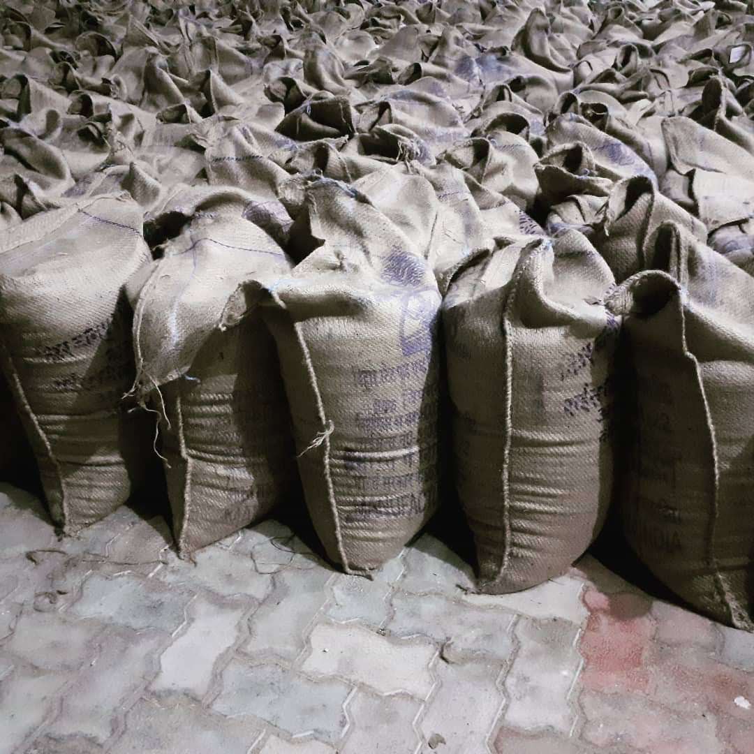 Branded packaged rice bags stacked for sale